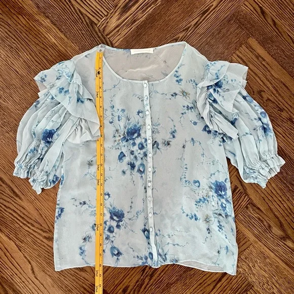 Beautiful Timeless LoveShackFancy SILK Floral Romantic Blouse Ruffle sleeves too - Picture 4 of 6